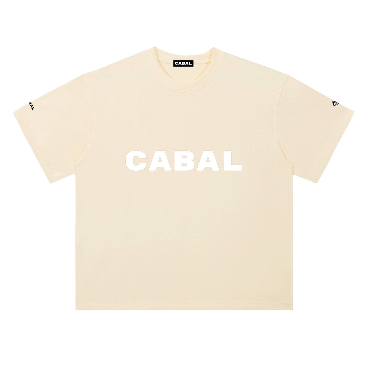 A apricot-colored short-sleeve t-shirt with 'CABAL' printed in bold white letters across the chest, displayed flat against a white background.